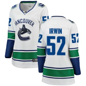 Vancouver Canucks Matt Irwin Official White Fanatics Branded Breakaway Women's Away NHL Hockey Jersey