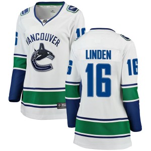 Vancouver Canucks Trevor Linden Official White Fanatics Branded Breakaway Women's Away NHL Hockey Jersey