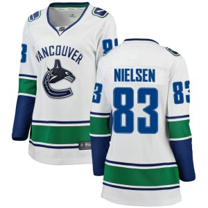 Vancouver Canucks Tristen Nielsen Official White Fanatics Branded Breakaway Women's Away NHL Hockey Jersey