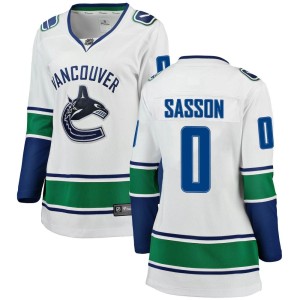 Vancouver Canucks Max Sasson Official White Fanatics Branded Breakaway Women's Away NHL Hockey Jersey