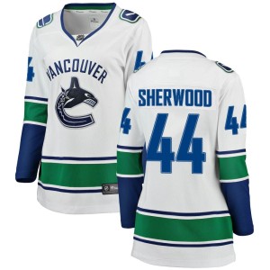 Vancouver Canucks Kiefer Sherwood Official White Fanatics Branded Breakaway Women's Away NHL Hockey Jersey