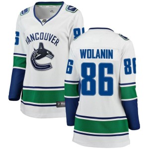 Vancouver Canucks Christian Wolanin Official White Fanatics Branded Breakaway Women's Away NHL Hockey Jersey