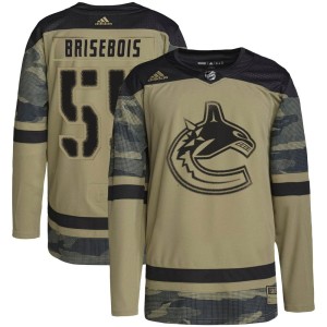 Vancouver Canucks Guillaume Brisebois Official Camo Adidas Authentic Youth Military Appreciation Practice NHL Hockey Jersey