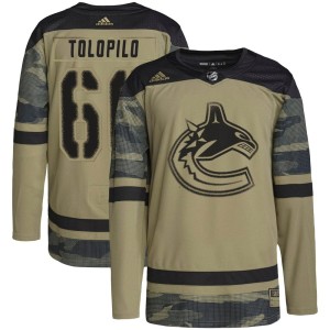 Vancouver Canucks Nikita Tolopilo Official Camo Adidas Authentic Youth Military Appreciation Practice NHL Hockey Jersey