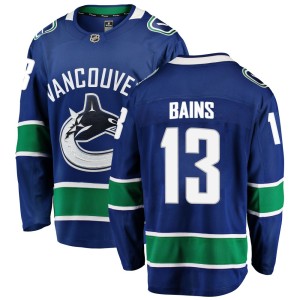 Vancouver Canucks Arshdeep Bains Official Blue Fanatics Branded Breakaway Adult Home NHL Hockey Jersey