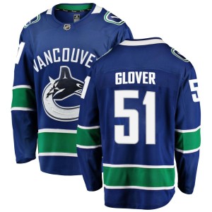 Vancouver Canucks Ty Glover Official Blue Fanatics Branded Breakaway Adult Home NHL Hockey Jersey