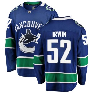 Vancouver Canucks Matt Irwin Official Blue Fanatics Branded Breakaway Adult Home NHL Hockey Jersey