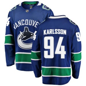 Vancouver Canucks Linus Karlsson Official Blue Fanatics Branded Breakaway Adult Home NHL Hockey Jersey