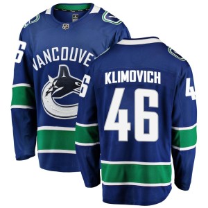 Vancouver Canucks Danila Klimovich Official Blue Fanatics Branded Breakaway Adult Home NHL Hockey Jersey