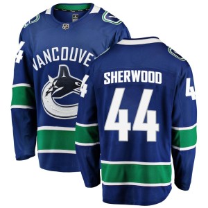 Vancouver Canucks Kiefer Sherwood Official Blue Fanatics Branded Breakaway Adult Home NHL Hockey Jersey