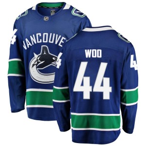 Vancouver Canucks Jett Woo Official Blue Fanatics Branded Breakaway Adult Home NHL Hockey Jersey