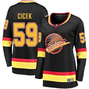 Vancouver Canucks Nick Cicek Official Black Fanatics Branded Premier Women's Breakaway 2019/20 Flying Skate NHL Hockey Jersey