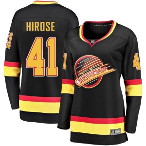 Vancouver Canucks Akito Hirose Official Black Fanatics Branded Premier Women's Breakaway 2019/20 Flying Skate NHL Hockey Jersey