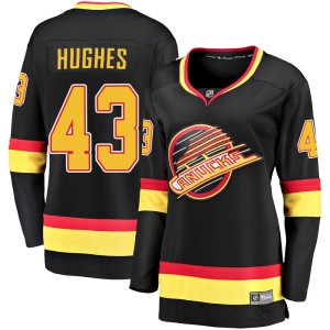 Vancouver Canucks Quinn Hughes Official Black Fanatics Branded Premier Women's Breakaway 2019/20 Flying Skate NHL Hockey Jersey