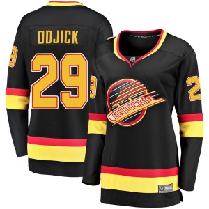 Vancouver Canucks Gino Odjick Official Black Fanatics Branded Premier Women's Breakaway 2019/20 Flying Skate NHL Hockey Jersey