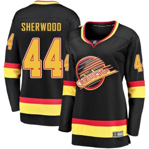 Vancouver Canucks Kiefer Sherwood Official Black Fanatics Branded Premier Women's Breakaway 2019/20 Flying Skate NHL Hockey Jersey