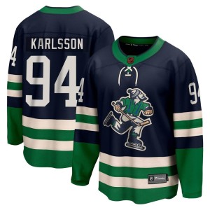 Vancouver Canucks Linus Karlsson Official Navy Fanatics Branded Breakaway Youth Special Edition 2.0 NHL Hockey Jersey