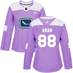 Vancouver Canucks Nils Aman Official Purple Adidas Authentic Women's Fights Cancer Practice NHL Hockey Jersey