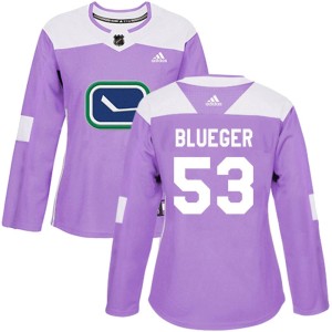 Vancouver Canucks Teddy Blueger Official Blue Adidas Authentic Women's Purple Fights Cancer Practice NHL Hockey Jersey