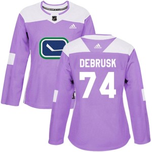 Vancouver Canucks Jake DeBrusk Official Purple Adidas Authentic Women's Fights Cancer Practice NHL Hockey Jersey