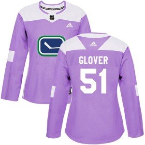 Vancouver Canucks Ty Glover Official Purple Adidas Authentic Women's Fights Cancer Practice NHL Hockey Jersey