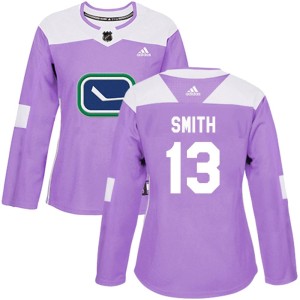 Vancouver Canucks Nathan Smith Official Purple Adidas Authentic Women's Fights Cancer Practice NHL Hockey Jersey