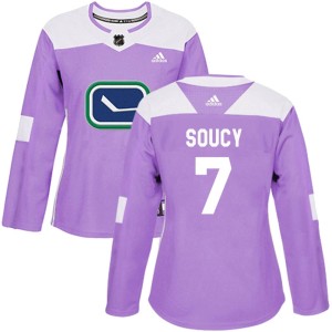 Vancouver Canucks Carson Soucy Official Purple Adidas Authentic Women's Fights Cancer Practice NHL Hockey Jersey