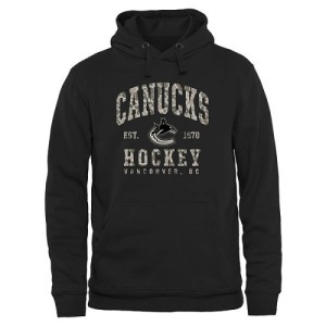 Vancouver Canucks Official Black Adult Camo Stack Pullover Hoodie